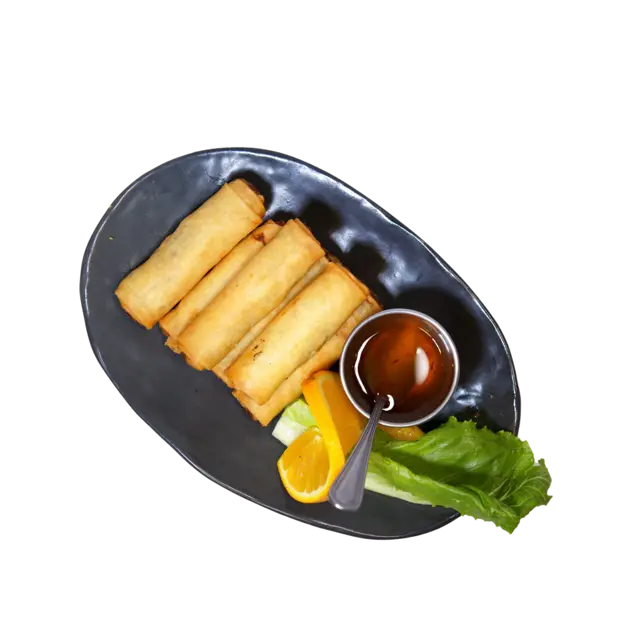 Fried spring rolls served with sweet chilli dipping sauce